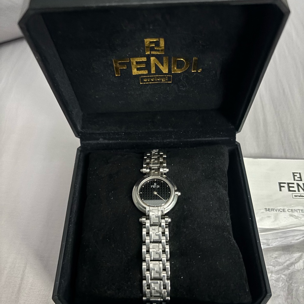Fendi Silver Bracelet Watch with Black Face